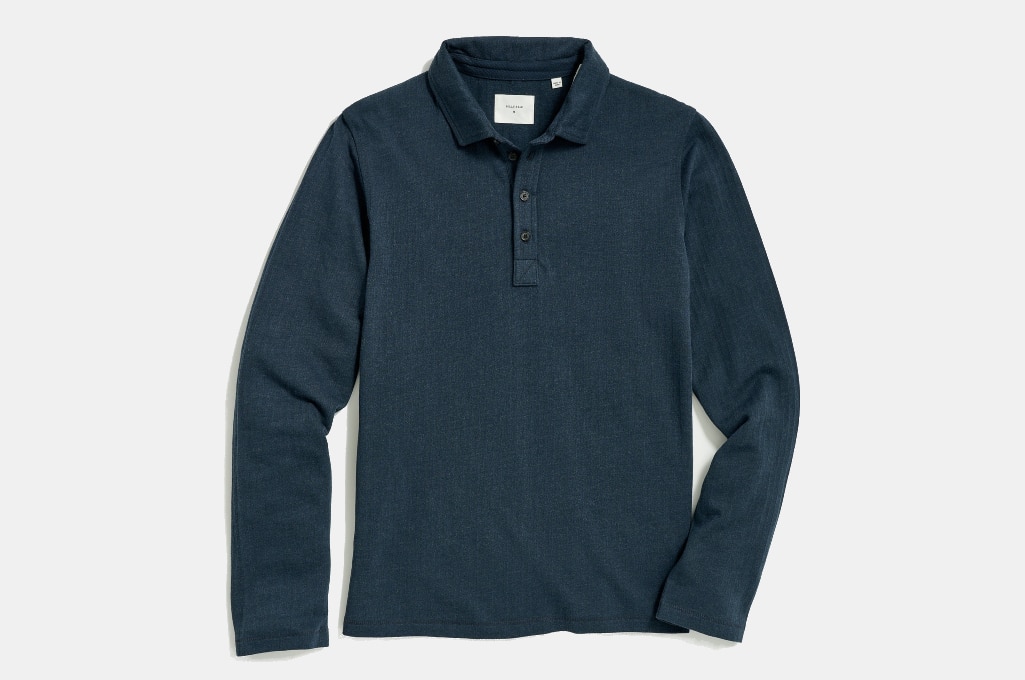 Billy Reid Long Sleeve Herringone Polo