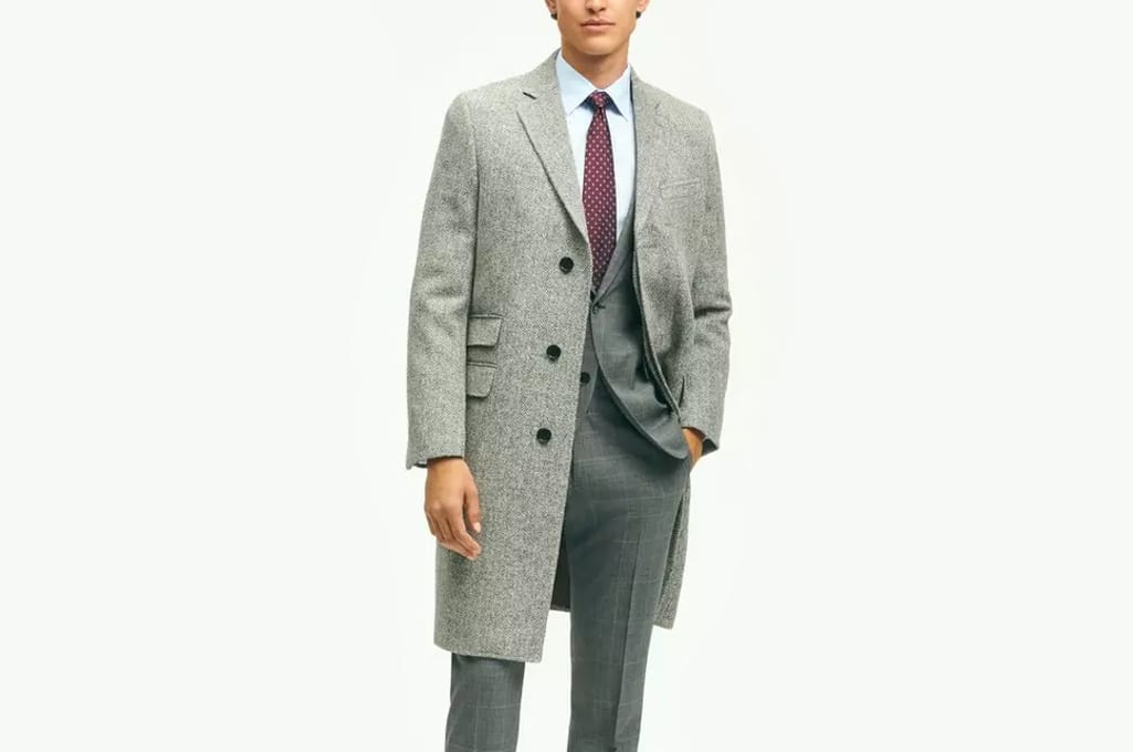 Brooks Brothers Wool Harris Tweed Herringbone 1818 Topcoat