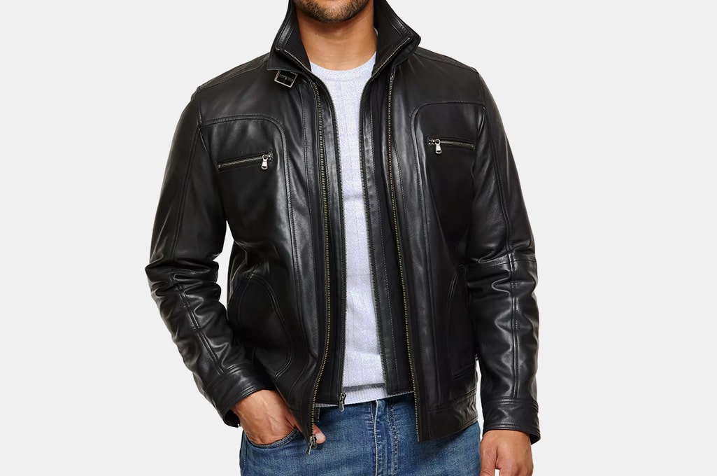 Overland Memphis Lambskin Leather Bomber Moto Jacket