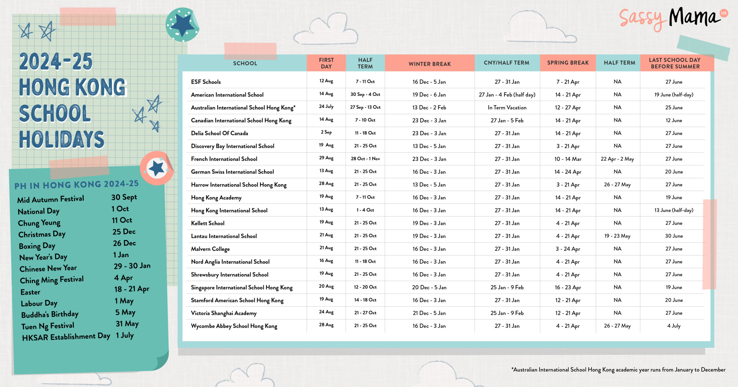 Hong Kong School Holiday Calendar 2024-2025