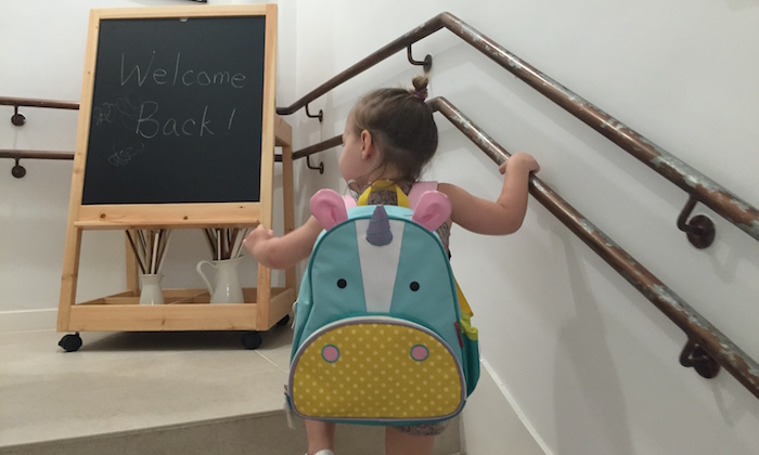 eve going back to school at woodlands pre-school